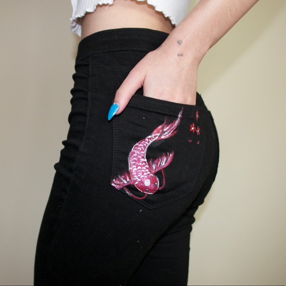 Hand painted Koi Fish Jeans